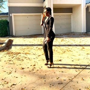 Black Tailored one piece House of CB suit.